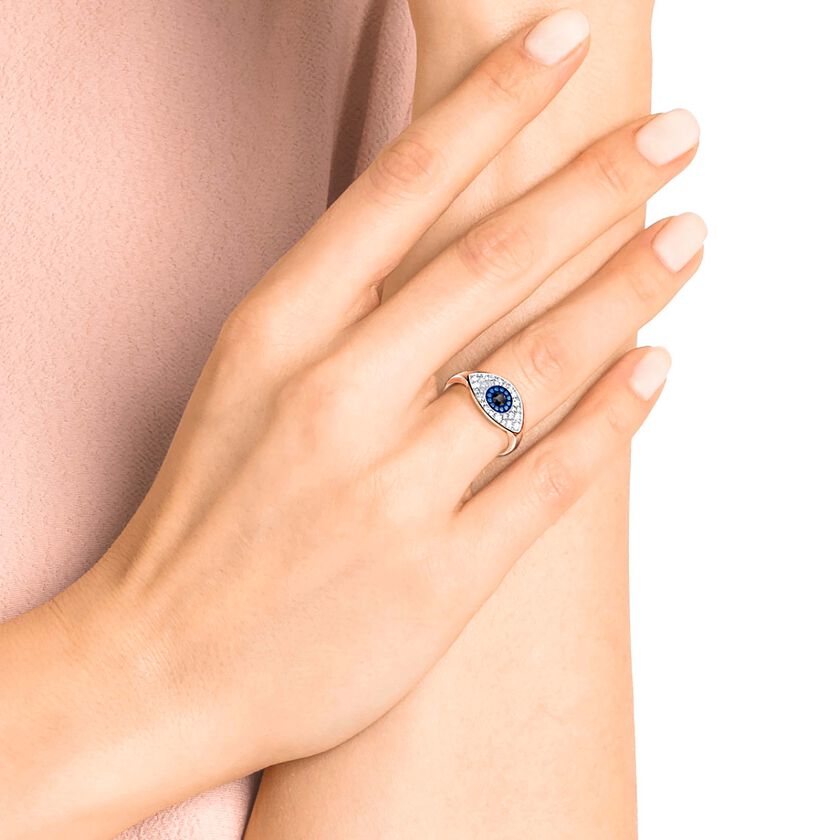 swarovski duo evil eye ring  multi colored  rose gold plating