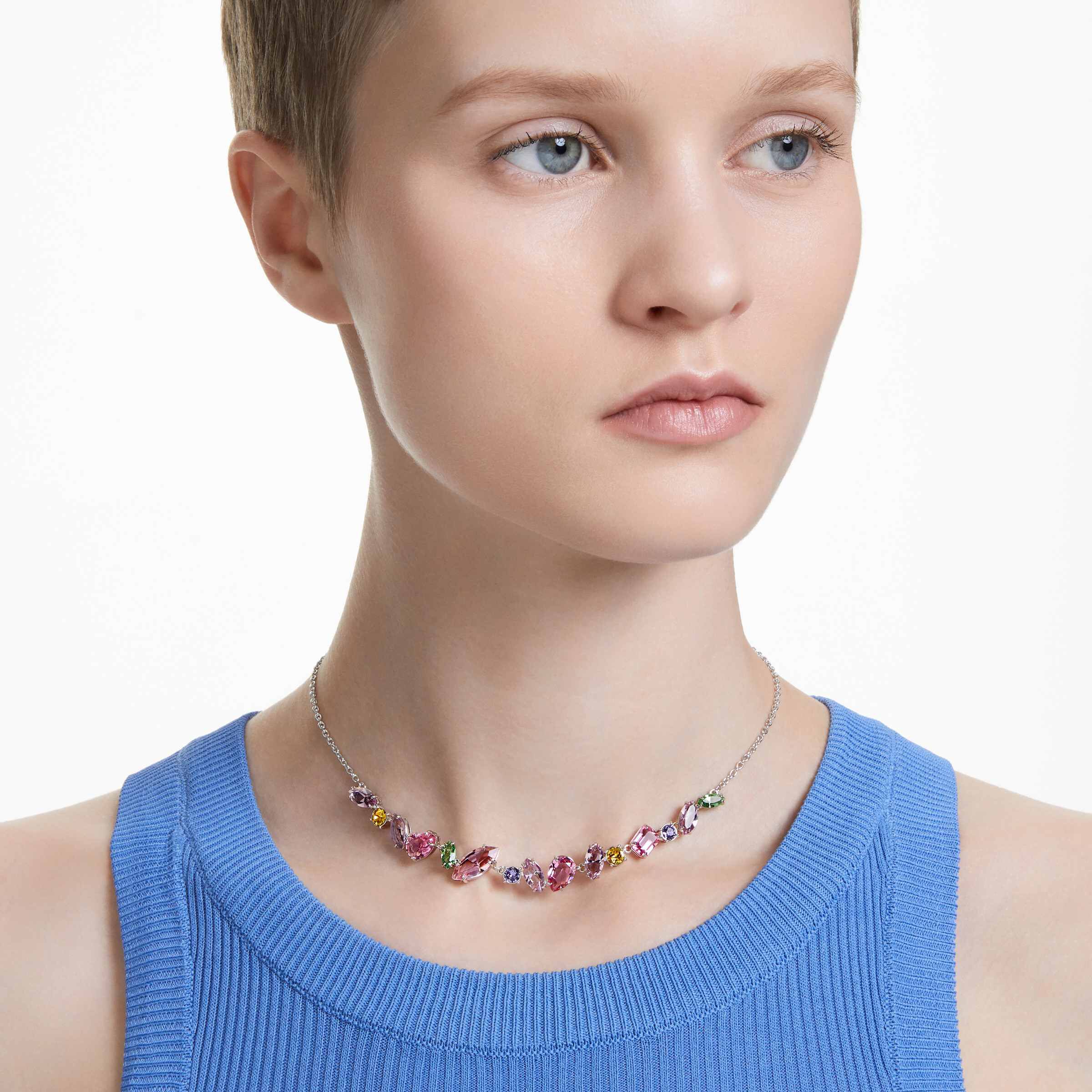 swarovski gema necklace  mixed cuts  multicolored  rhodium plated