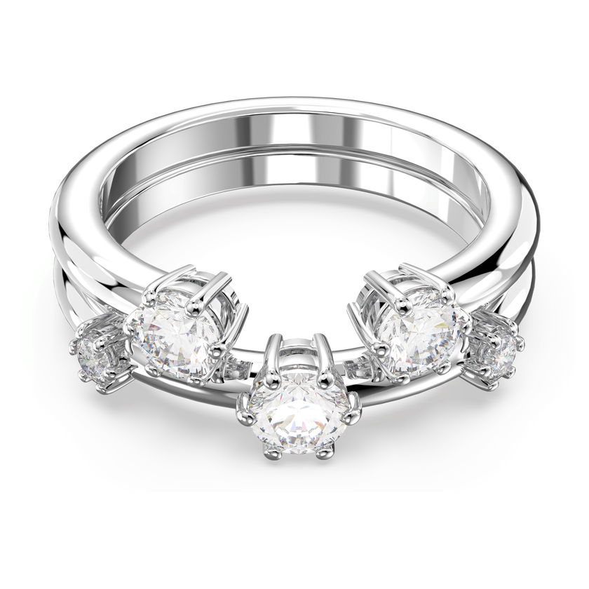 swarovski constella ring  set  2   round cut  white  rhodium plated