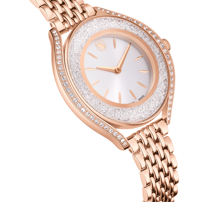 swarovski crystalline aura watch  swiss made  metal bracelet  rose gold tone  rose gold tone finish
