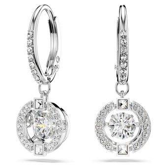 swarovski una drop earrings  round cut  white  rhodium plated