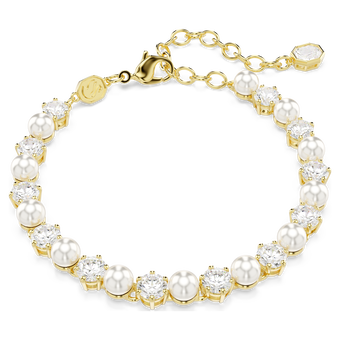 swarovski matrix tennis bracelet  crystal pearl  round cut  white  gold tone plated
