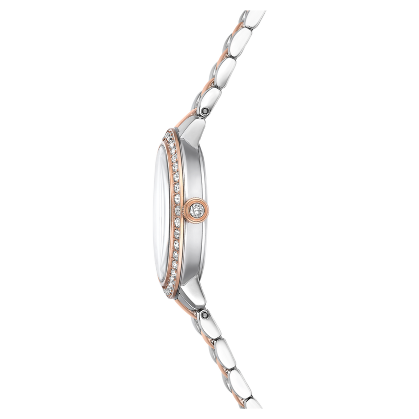 swarovski matrix 3 link watch  swiss made  metal bracelet  silver tone  rose gold tone finish