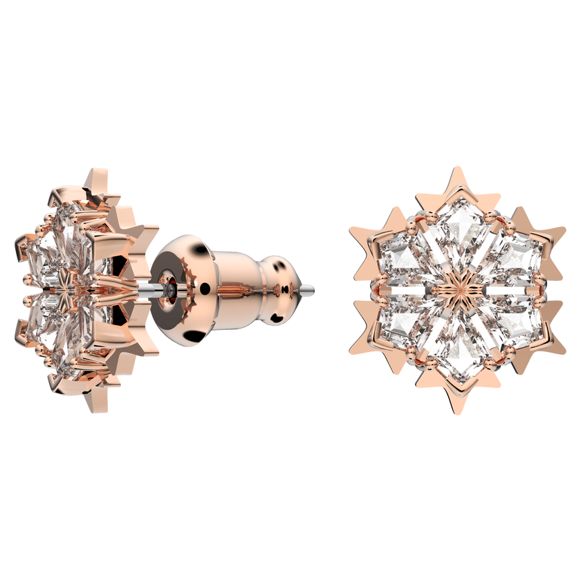 swarovski magic stud earrings  snowflake  white  rose gold tone plated