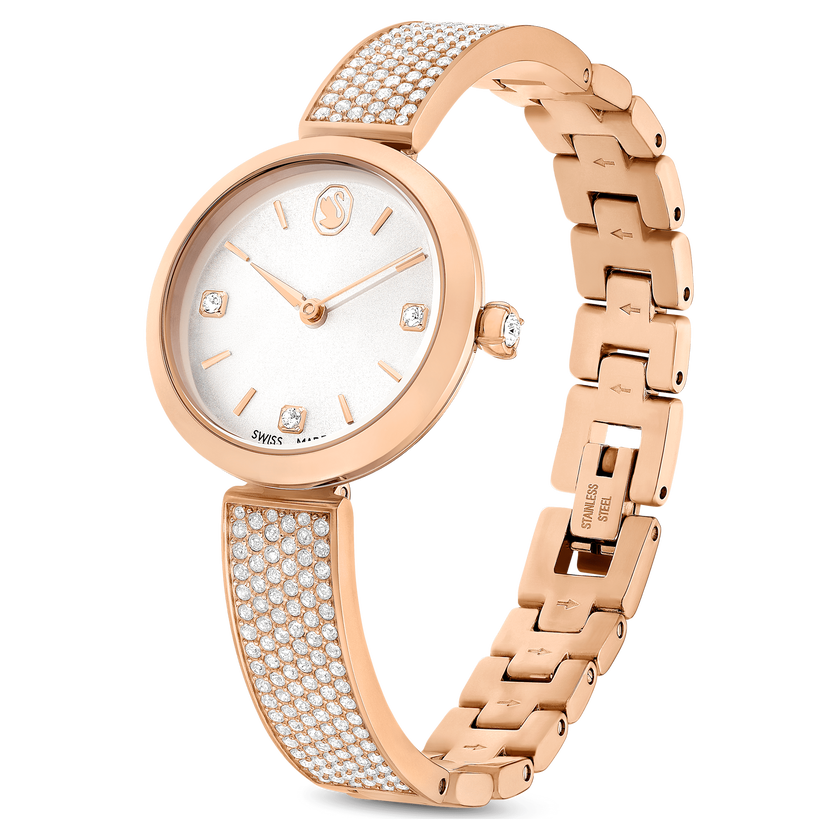 swarovski illumina watch  swiss made  metal bracelet  rose gold tone  rose gold tone finish