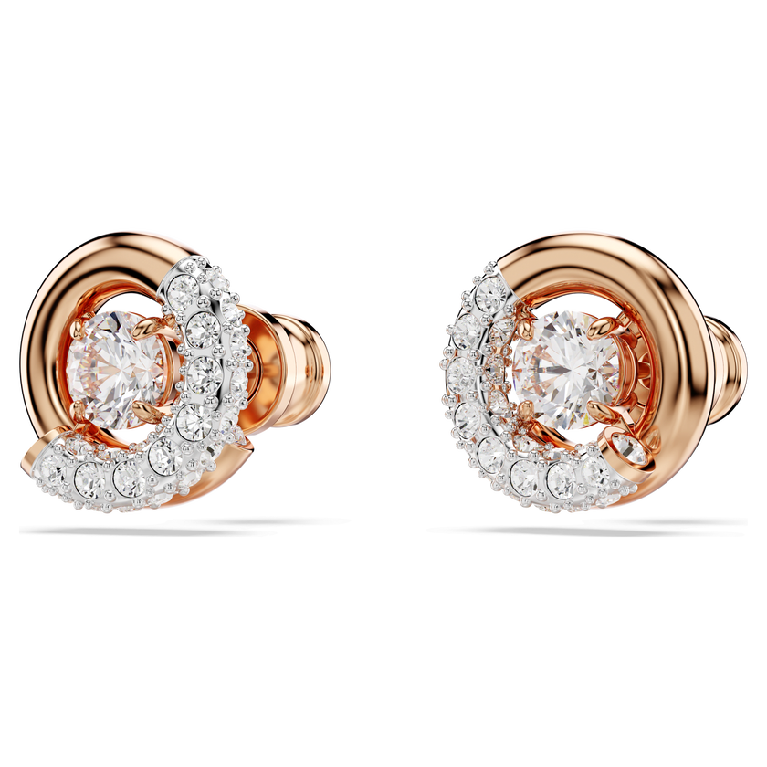 swarovski dextera stud earrings  round cut  white  rose gold tone plated