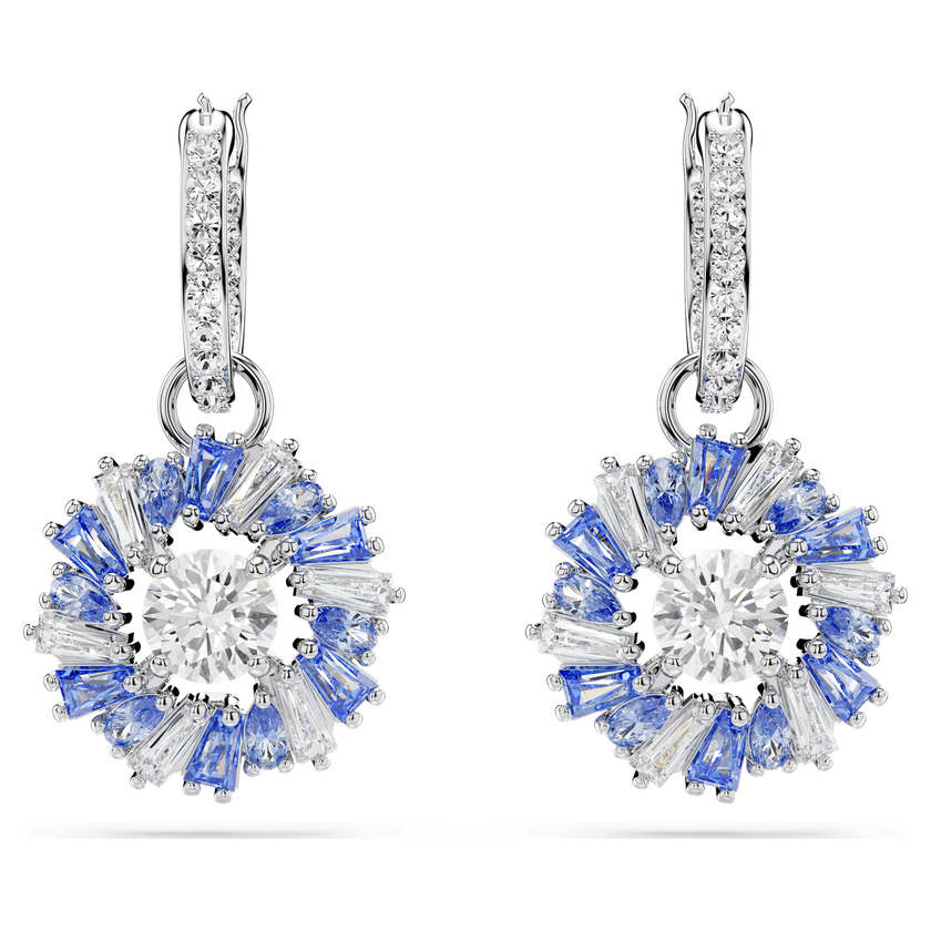 swarovski idyllia drop earrings  mixed cuts  flower  blue  rhodium plated