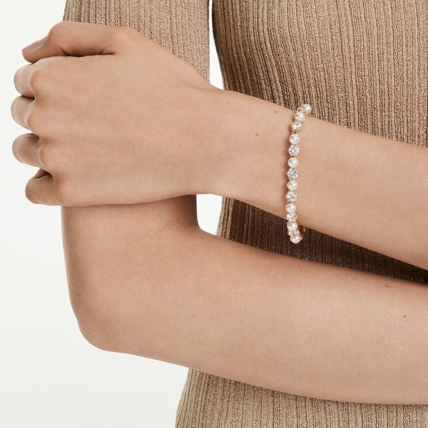 swarovski matrix tennis bracelet  crystal pearl  round cut  white  gold tone plated
