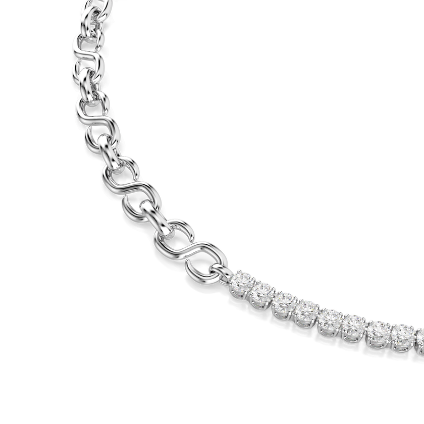 swarovski matrix necklace  s shape  round cut  white  rhodium plated