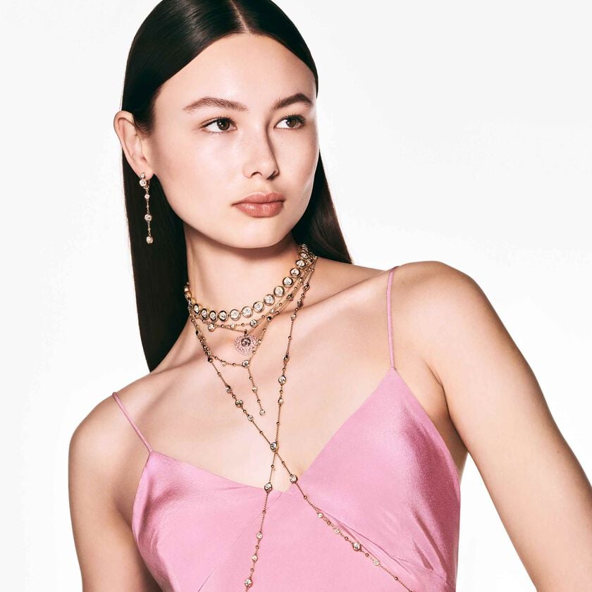 swarovski imber y necklace  round cut  scattered design  white  gold tone plated