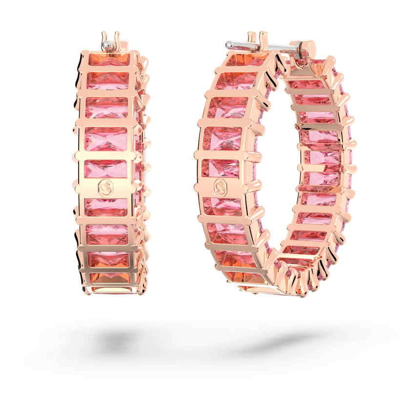 swarovski matrix hoop earrings  baguette cut  pink  rose gold tone plated