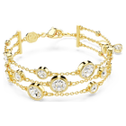 Imber wide bracelet, Round cut, White, Gold-tone plated