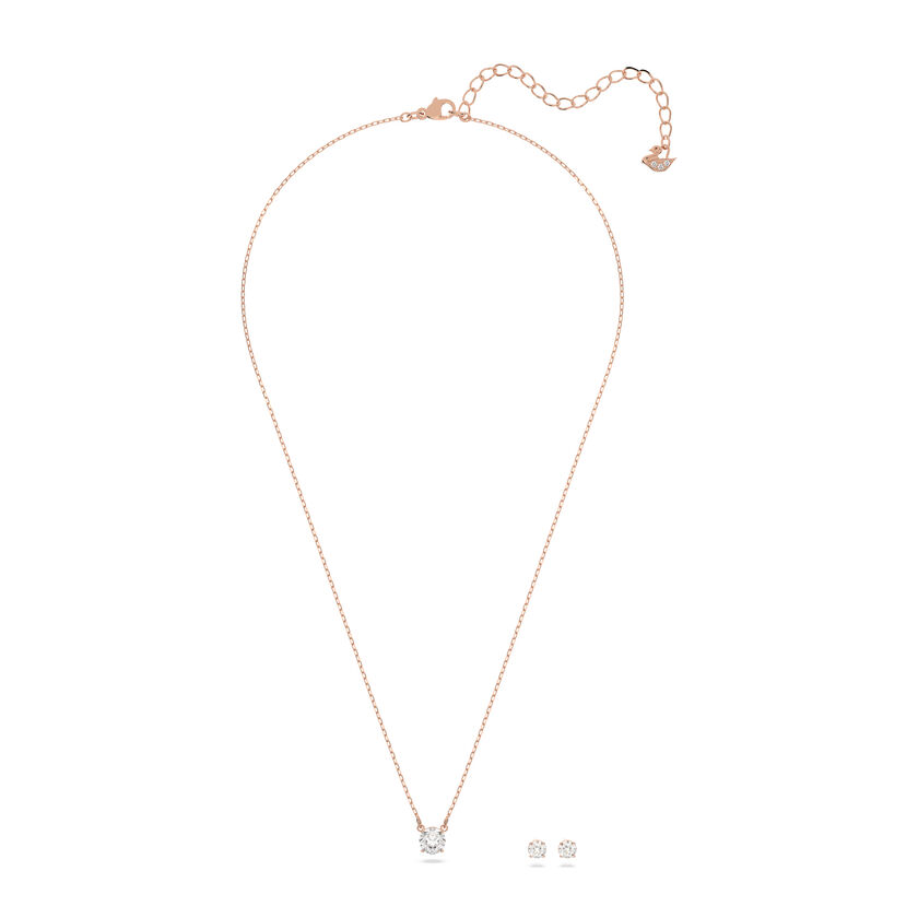 swarovski attract set  round cut  white  rose gold tone plated