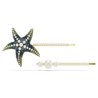 swarovski idyllia hair pin set 2 crystal pearls starfish multicolored rhodium plated