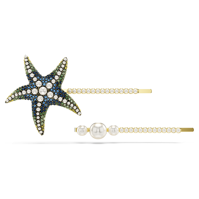 swarovski idyllia hair pin  set  2   crystal pearls  starfish  multicolored  rhodium plated