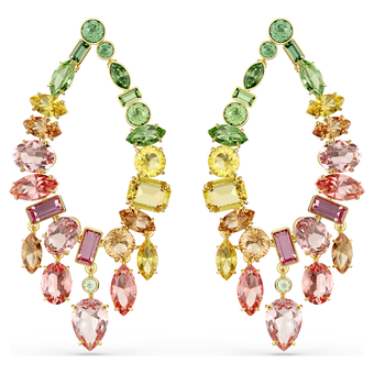 swarovski gema drop earrings  mixed cuts  chandelier  multicolored  gold tone plated