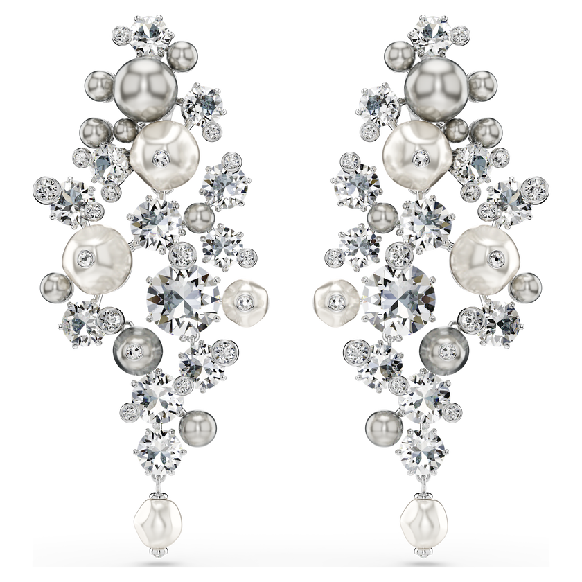 swarovski constella earrings  crystal pearl  round cut  white  rhodium plated