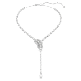 swarovski vienna y necklace  mixed cuts  feather  white  rhodium plated