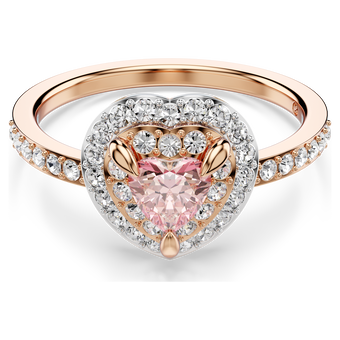swarovski one motif ring  heart cut  pav   heart  pink  18k rose gold finish