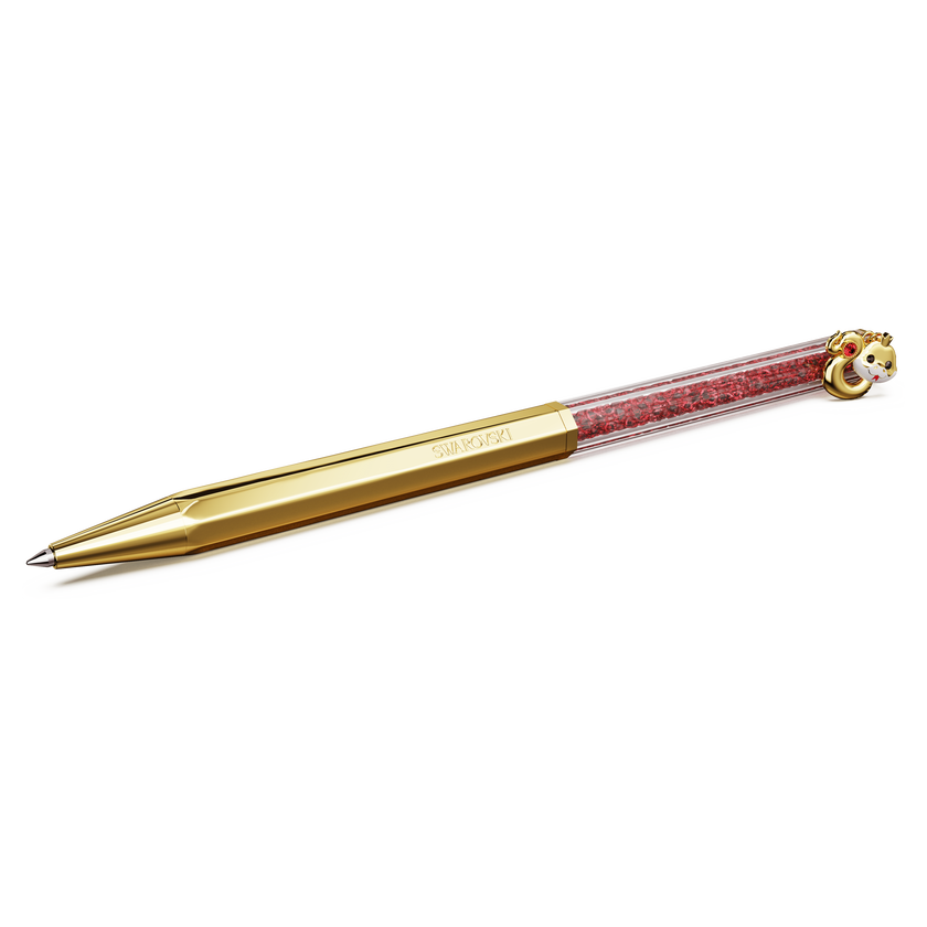 swarovski crystalline chinese new year ballpoint pen  octagon shape  year of the snake  red  gold tone plated