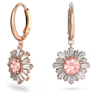 swarovski sunshine drop earrings  mixed cuts  sun  pink  rose gold tone plated