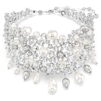 swarovski constella choker  crystal pearl  round cut  white  rhodium plated