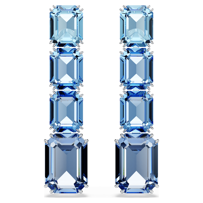 swarovski millenia drop earrings  octagon cut  color gradient  blue  rhodium plated