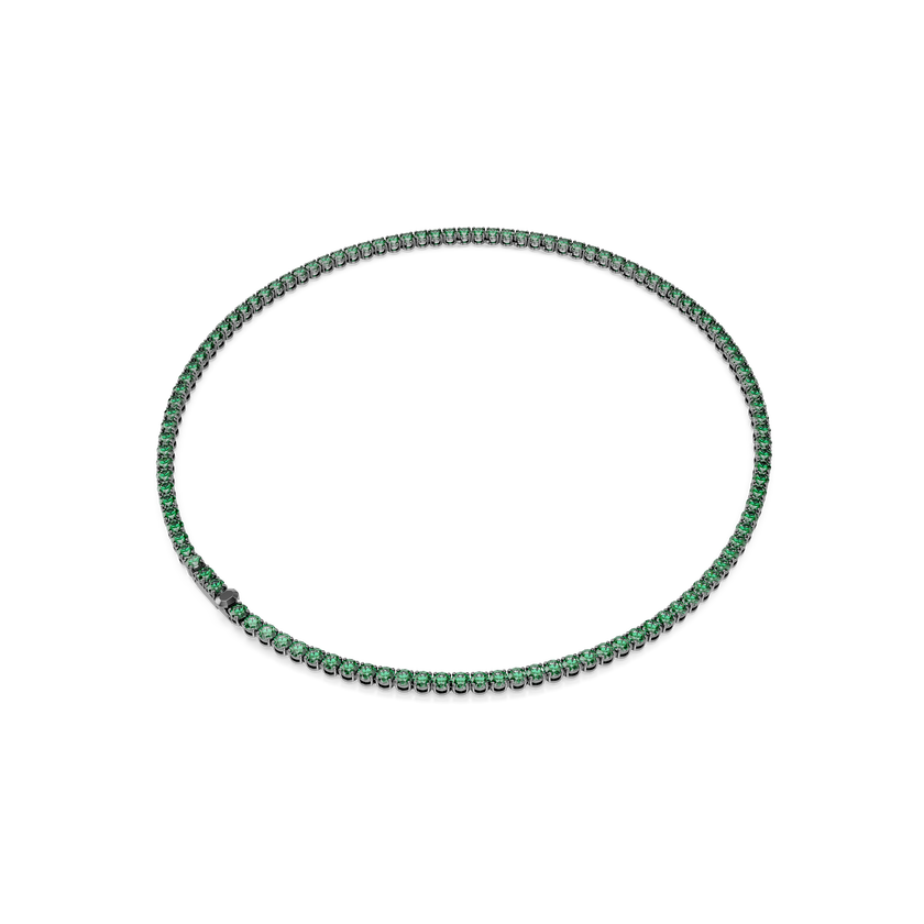 swarovski matrix tennis necklace  round cut  green  ruthenium plated