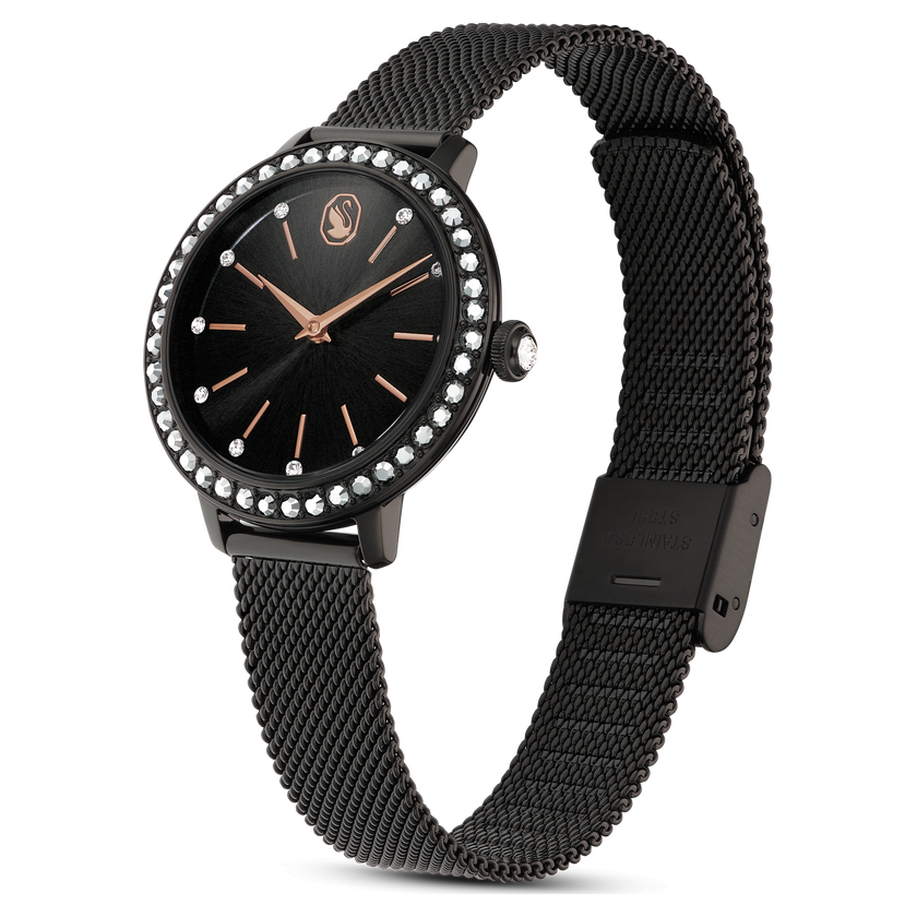 swarovski certa watch  swiss made  metal bracelet  black  black finish
