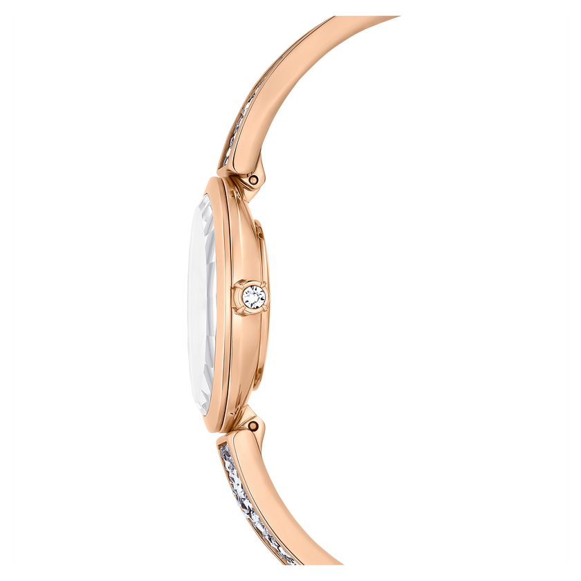 swarovski crystal rock oval watch  swiss made  metal bracelet  silver tone  rose gold tone finish