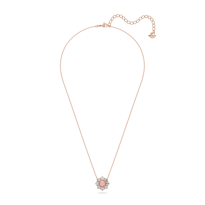 swarovski sunshine pendant  mixed cuts  sun  pink  rose gold tone plated