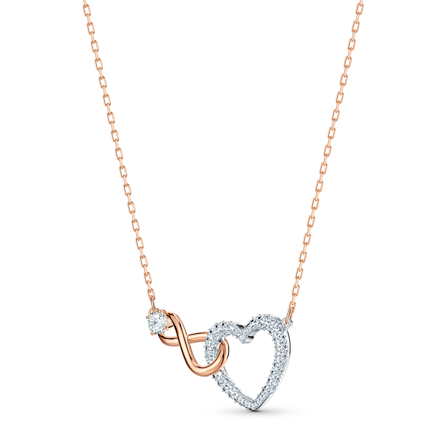 swarovski infinity heart set  white  mixed metal finish
