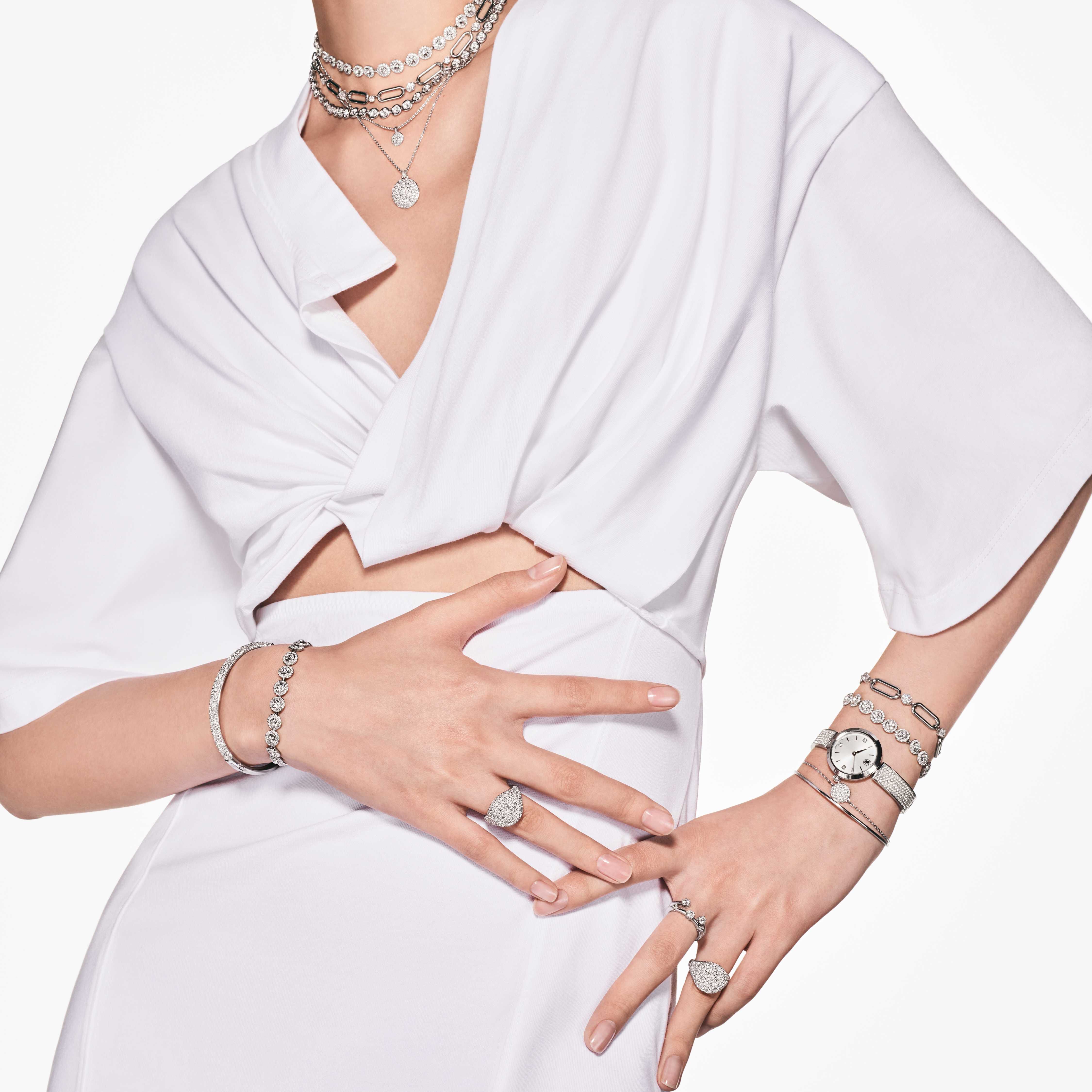 swarovski imber tennis necklace  round cut  white  rhodium plated