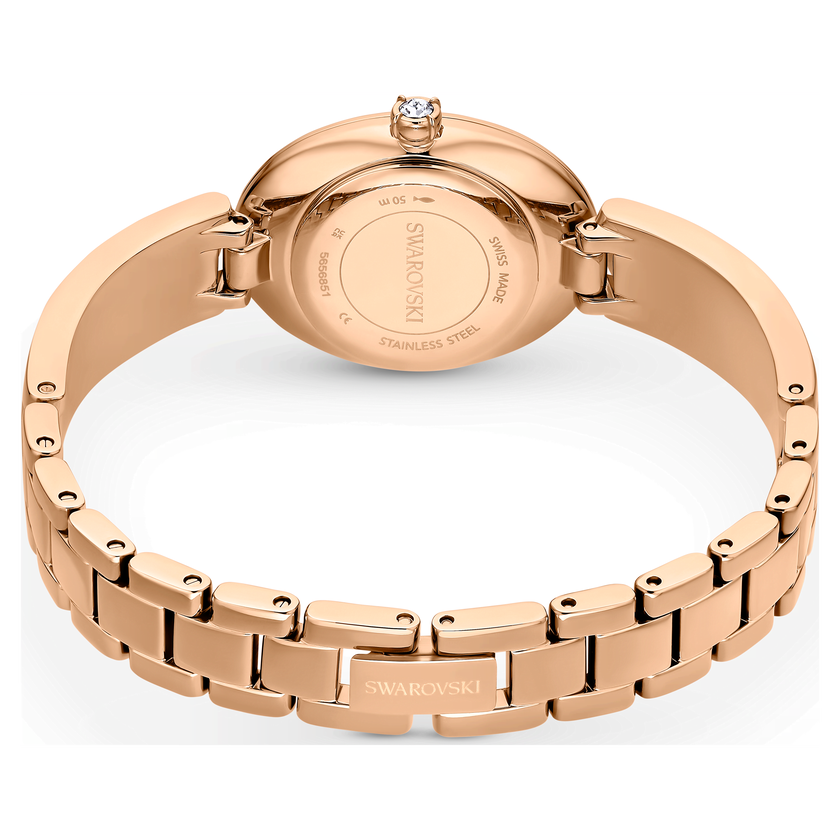 swarovski crystal rock oval watch  swiss made  metal bracelet  silver tone  rose gold tone finish