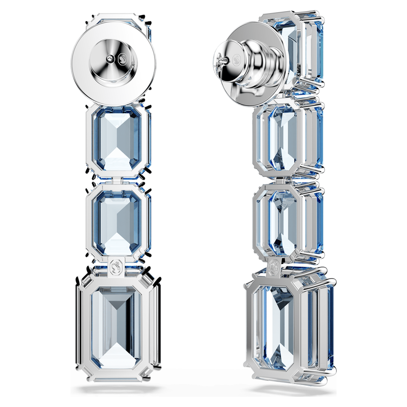 swarovski millenia drop earrings  octagon cut  color gradient  blue  rhodium plated