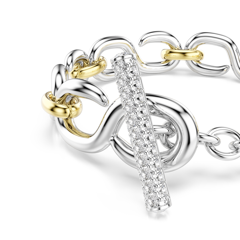 swarovski dextera bracelet  round cut  t bar  white  mixed metal finish