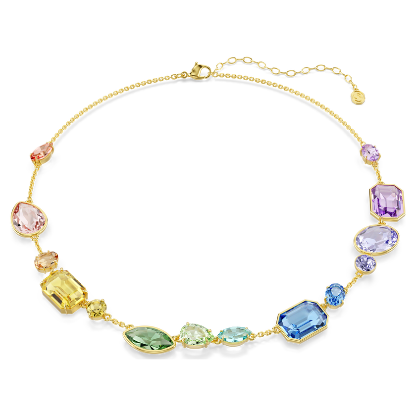 swarovski gema necklace  mixed cuts  multicolored  gold tone plated