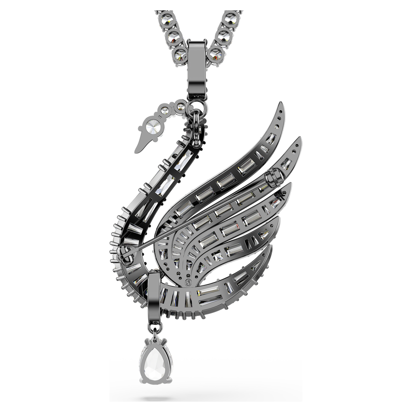 swarovski swan vienna pendant and brooch  swan  white  ruthenium plated