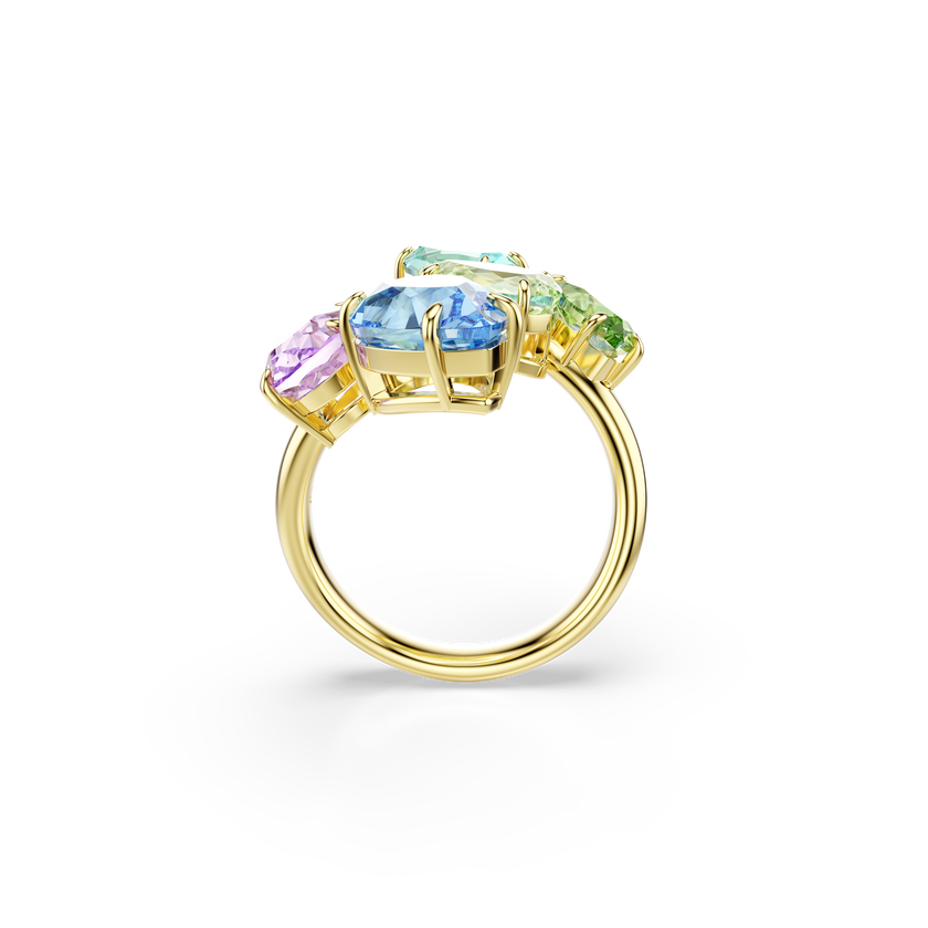 swarovski gema motif ring  mixed cuts  multicolored  gold tone plated