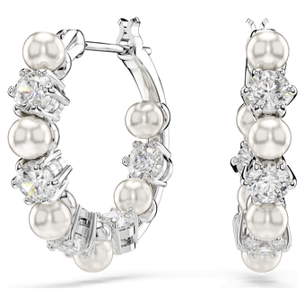 swarovski matrix drop earrings crystal pearl round cut white rhodium plated