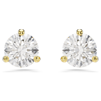 swarovski solitaire stud earrings  round cut  white  18k gold finish