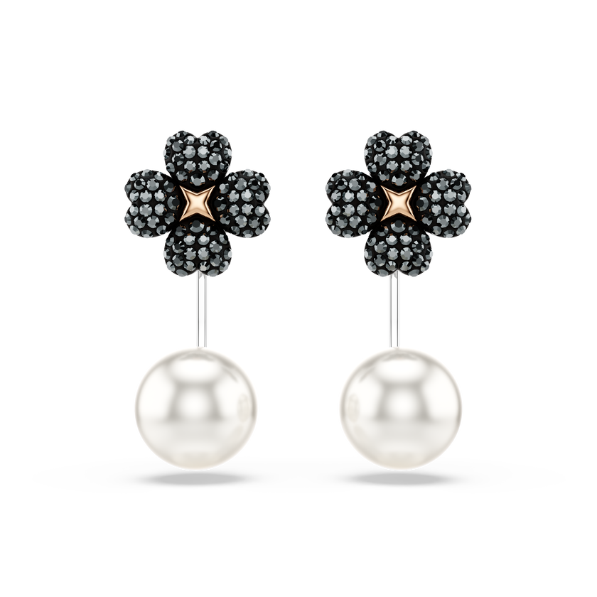 swarovski latisha earrings  pav   clover  black  mixed metal finish