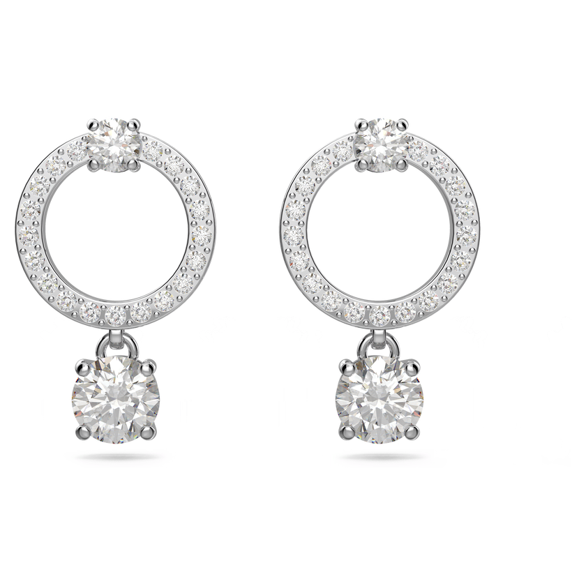 swarovski constella hoop earrings  round cut  white  rhodium plated