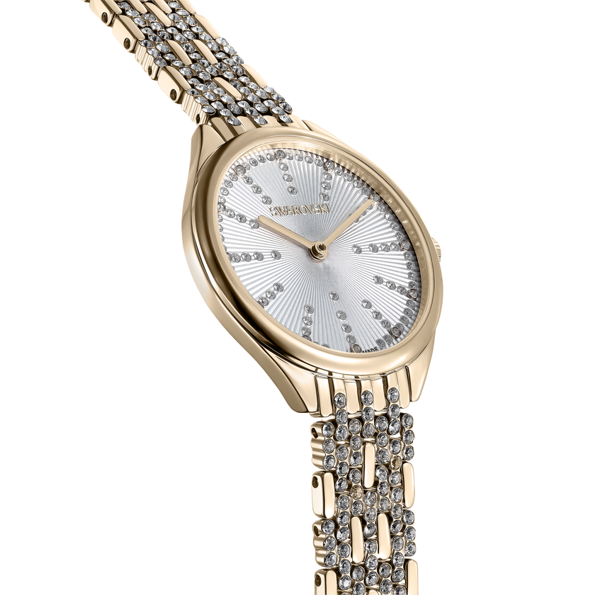 swarovski attract watch  swiss made  metal bracelet  gold tone  champagne gold tone finish