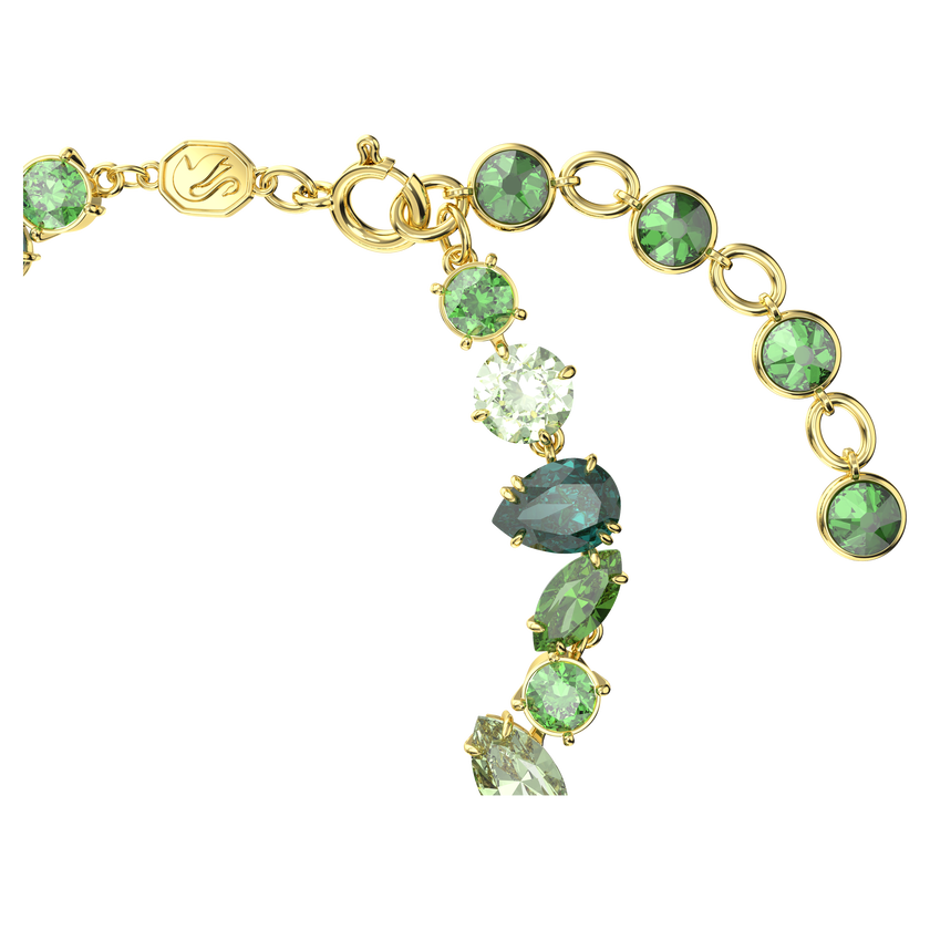 swarovski gema bracelet  mixed cuts  green  gold tone plated