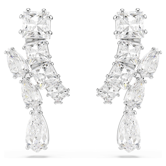 swarovski matrix drop earrings  mixed cuts  white  rhodium plated