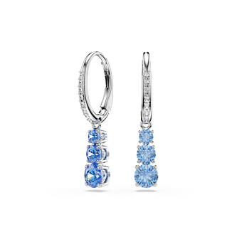 swarovski stilla attract hoop earrings  round cut  pav   blue  rhodium plated