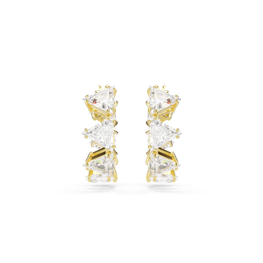 swarovski matrix hoop earrings  triangle cut  triangle  mini  white  gold tone plated
