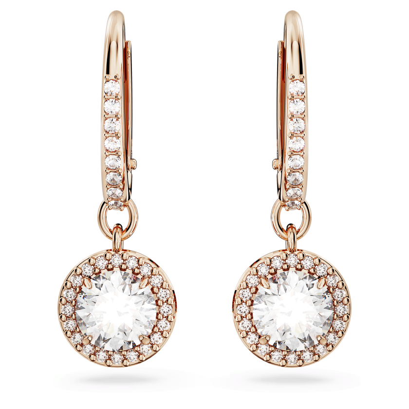 swarovski una angelic drop earrings  round cut  pav   white  rose gold tone plated