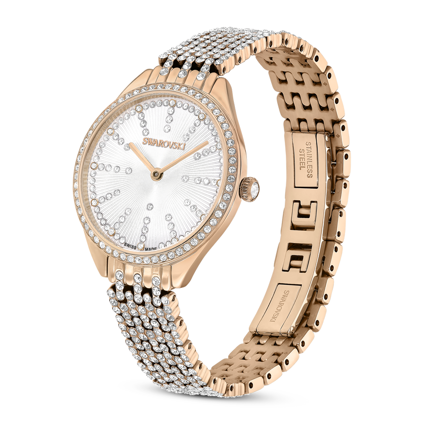 swarovski attract watch  swiss made  metal bracelet  rose gold tone  rose gold tone finish